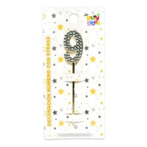 DECORACION ACRILICA NUMERO CON STRASS N.9
