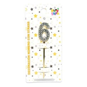 DECORACION ACRILICA NUMERO CON STRASS N.6