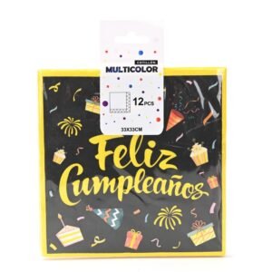 SERVILLETAS NEGRO FELIZ CUMPLEAÑOS X12