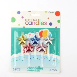 VELA FACETADA ESTRELLA MULTICOLOR x5