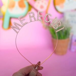 VINCHA STRASS METAL FRASE ME RE CI BI GOLD ROSE
