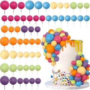 SET CAKE TOPPER BOLITAS X24 UNIDADES ROSA, CELESTE, AMARILLO, VERDE, NARANJA Y VIOLETA