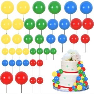 SET CAKE TOPPER BOLITAS X24 UNIDADES MULTICOLOR AMARILLO, VERDE, AZUL Y ROJO