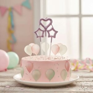 VELA CORAZON Y ESTRELLA ROSE GOLD 3 UNIDADES