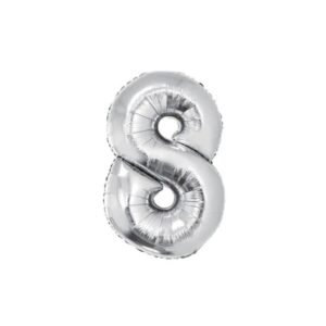 GLOBO NUMERO METALIZADO 8 PLATA 36CM