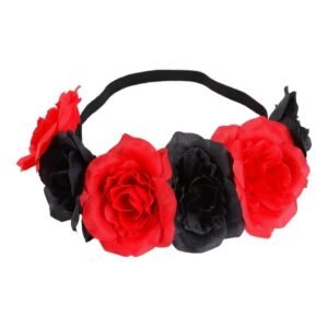 VINCHA FLORES NEGRAS Y ROJAS