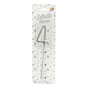 VELA NUMERO ESTRELLITA PLATA 4
