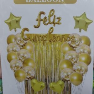 SET 30 PIEZAS CORTINA GLOBO FELIZ DORADO