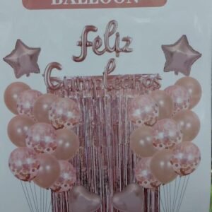 SET 30  PIEZAS CORTINA GLOBO FELIZ ROSA GOLD