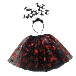 SET TUTU DISFRAZ ESTAMPADO VINCHA MULTI GATOS HALLOWEEN