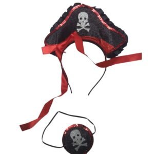 SET PIRATA VINCHA GORRO Y PARCHE ROJO