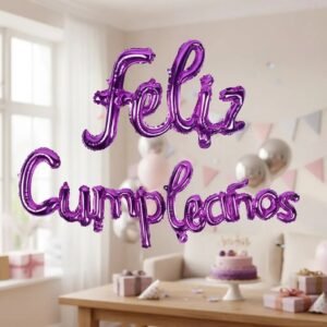 GLOBO FELIZ CUMPLE CURSIVA VIOLETA
