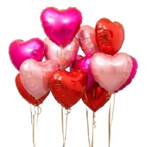 SET 10 GLOBO METALIZADO CORAZON 18 PULG ROJO/ROSAS