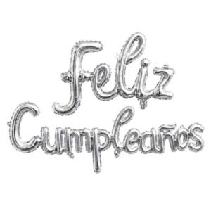 GLOBO FELIZ CUMPLE CURSIVA PLATA