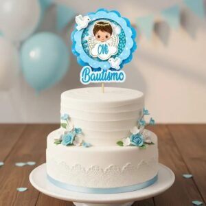PINCHE TOPPER CAKE TORTA MI BAUTISMO CELESTE