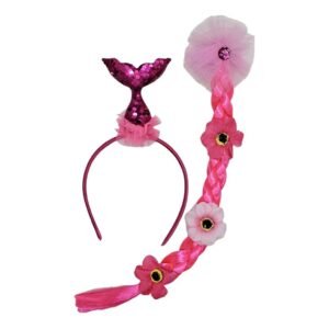 SET VINCHA Y TRENZA SIRENA NENA ROSA