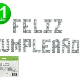 GLOBO FRASE FELIZ CUMPLEAÑOS CUBITOS PLATA