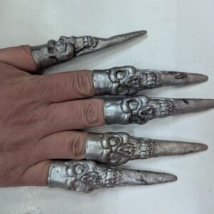 DEDOS UÑAS LATEX CALAVERA HALLOWEEN PLATA x5