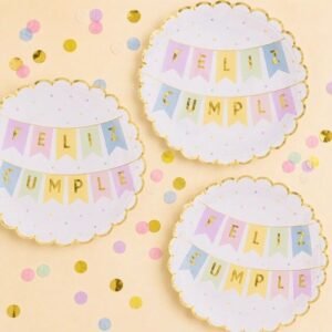 PLATOS FELIZ CUMPLE BANNER PARTY PASTEL X10