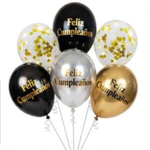 KIT GLOBOS FELIZ CUMPLEAÑOS CONFETTI ESTRELLA X6