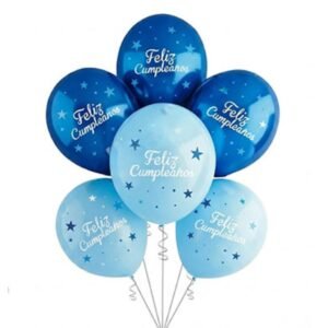 KIT GLOBOS FELIZ CUMPLEAÑOS AZUL Y CELESTE X6