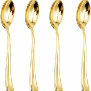 CUCHARA POSTRE PLASTICA DORADA PREMIUM X10