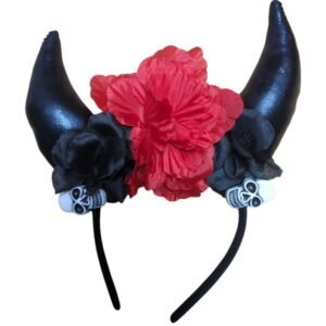 VINCHA HALLOWEEN CUERNOS FLOR CALAVERA