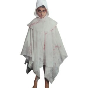 DISFRAZ TUNICA BLANCA CAPUCHA SANGRIENTA NIÑO 82 CM LARGO