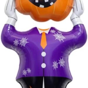 GLOBO METALIZADO HALLOWEEN CALABAZA TRAJE CON PIE 4D
