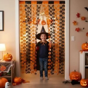 CORTINA CALABAZA NEGRA Y NARANJA HALLOWEEN