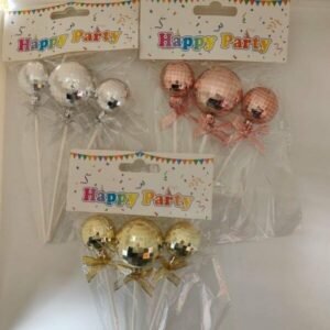 SET CAKE TOPPER BOLA ESPEJADA BOLICHE DISCO X3 GOLD ROSE