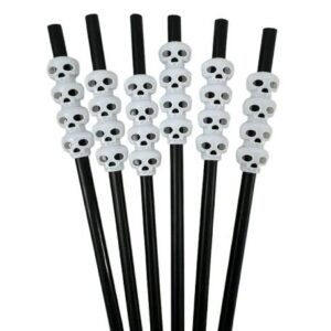 SORBETES PLASTICO CALAVERA NEGRO X6