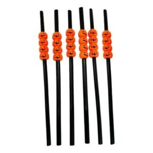 SORBETES PLASTICO CALABAZA NARANJA X6