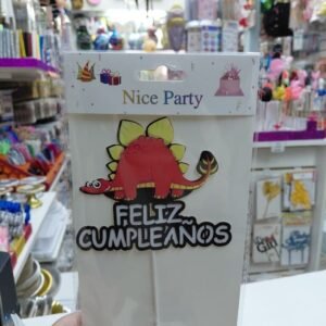 CAKE TOPPER FELIZ CUMPLEAÑOS DINOSAURIOS ROJO
