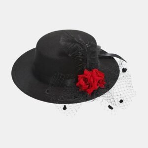 SOMBRERO GORRO VIUDA CON FLOR ROJA