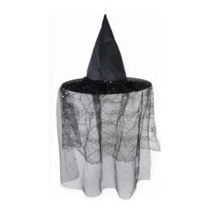 SOMBRERO DE BRUJA CON VELO ESTRELLADO
